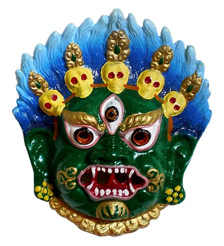 Wrathful Buddhist Deity Mahakala Mask for Wall Decoration