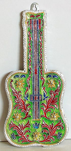 Meenakari Guitar with Five Key Rack - Wall Hanging