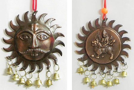 Bhagawati and Sun God with Hanging Bells - Wall Hanging