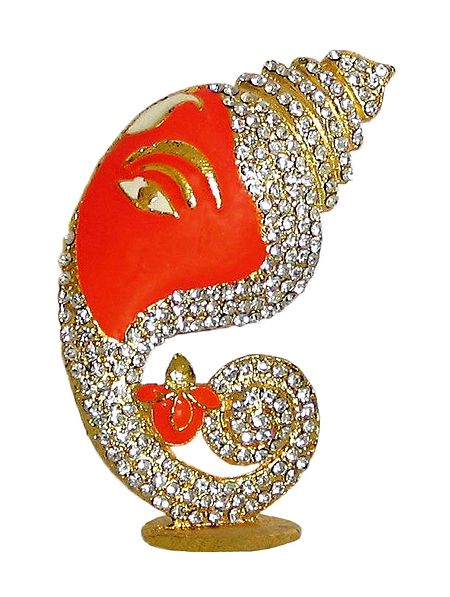 Stone Studded on Gold Plated Conch Shaped Ganesha