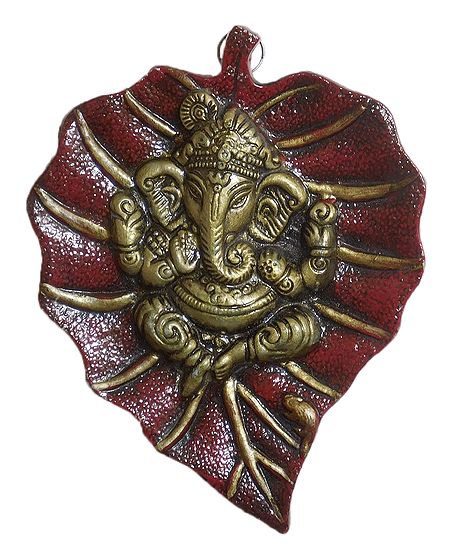 Ganesha on Maroon Leaf - Wall Hanging