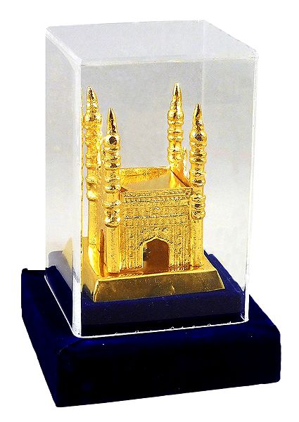 Golden White Metal Charminar - Encased in Acrylic Case