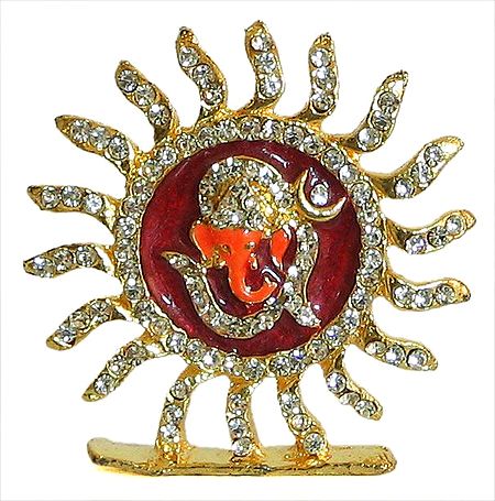 Gold Plated and Stone Studded Om With Ganesha
