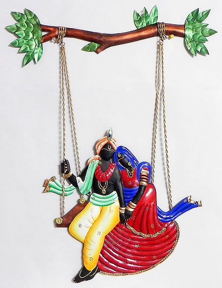 Radha Krishna on a Swing - Wall Hanging