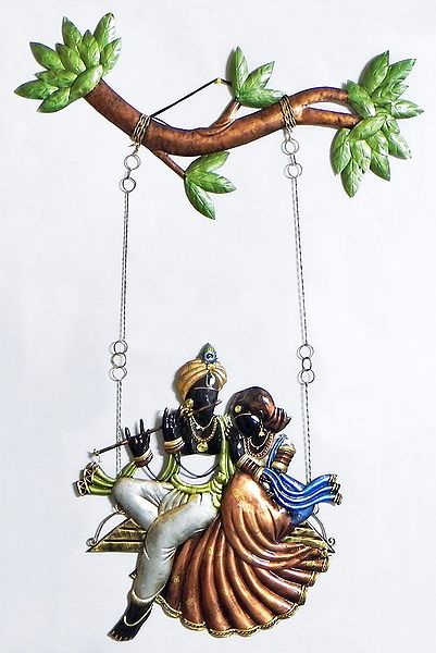 Radha Krishna on a Swing - Wall Hanging