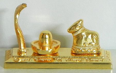 Golden Shiva Linga with Nandi and Snake