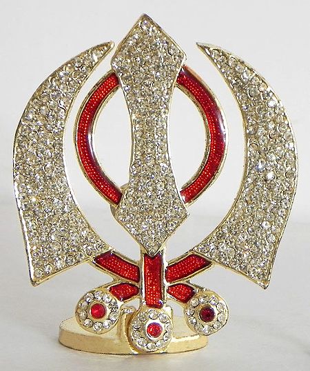 Stone Studded on Gold Plated Khanda - Sikh Symbol
