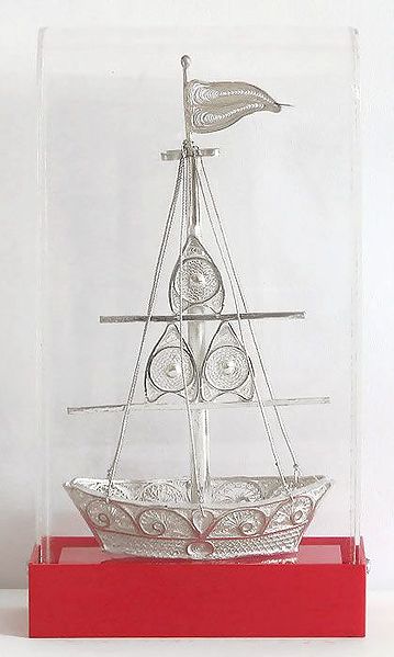 Silver Boat Encased in an  Acrylic Case