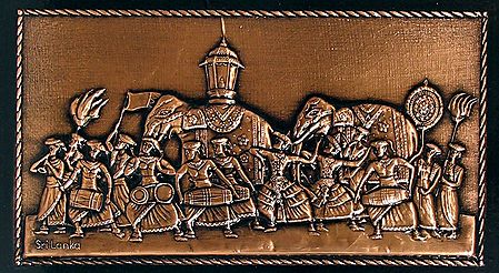 Sri Lankan Procession on Copper Plate - Wall Hanging