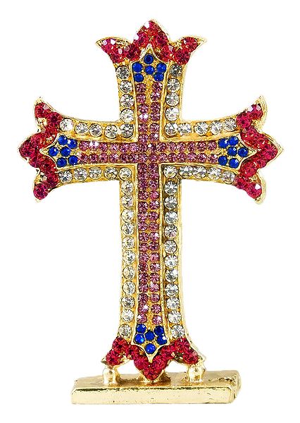 Stone Studded Metal Cross