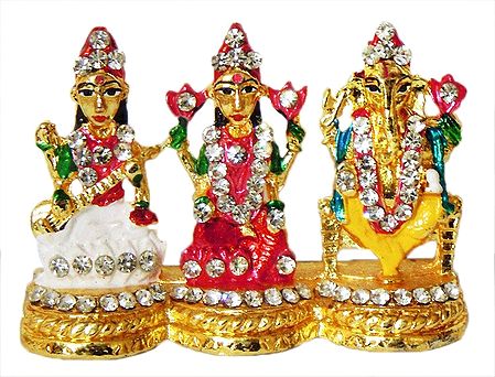 Stone Studded Lakshmi, Saraswati and Ganesha