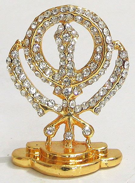 Stone Studded and Gold Plated Khanda - Sikh Symbol