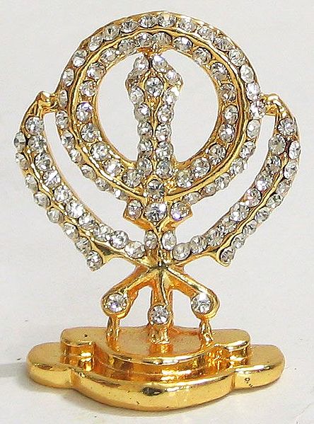 Gold Plated Sikh Khandapoppy Brooch – Diamante Crystal Pin For Khalsa Singh Kaur – Gift Ready