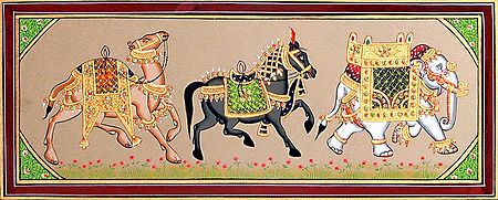 Decorated Royal Camel, Horse and Elephant