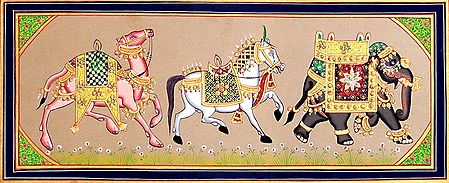 Decorated Royal Camel, Horse and Elephant