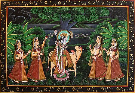 Krishna Enchants both Gopis and Cow
