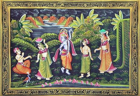 Krishna with Balaram and Gopinis