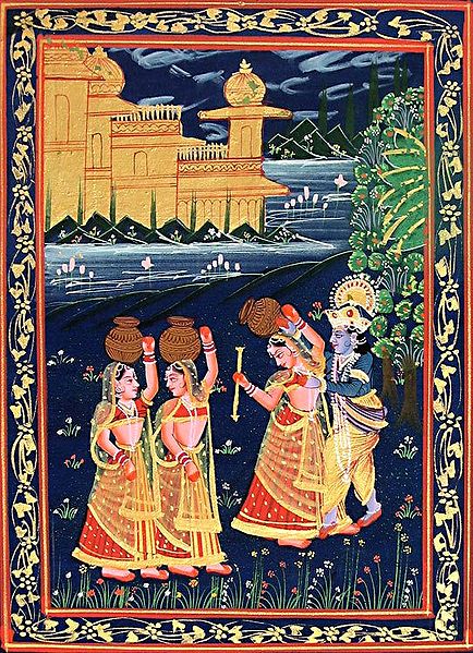 Krishna Playing Truant with Radha and Gopinis