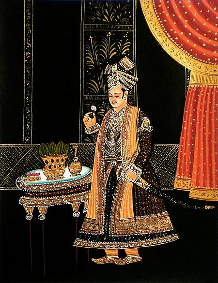 Stone Studded Miniature Painting of Rajput King