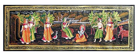 Radha Playing Flute in Front of Krishna