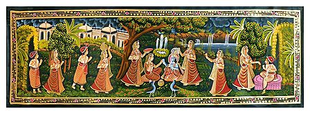 Radha Krishna with Gopa and Gopinis