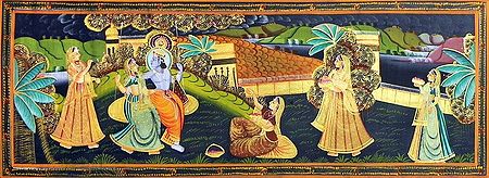 Krishna Enjoying the Company of Radha and Gopinis