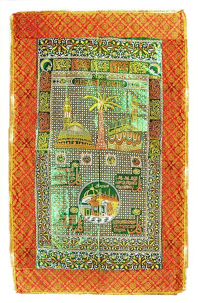 Printed Red Mazar Chaddar with Green Border