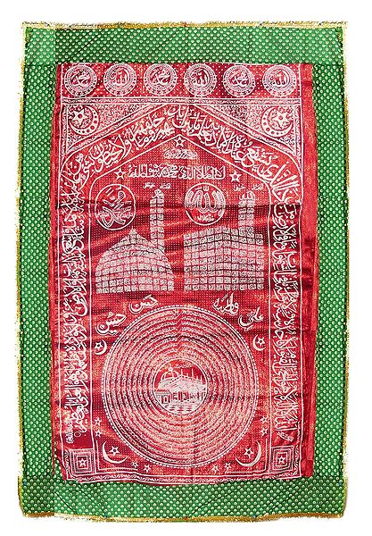 Printed Red Mazar Chaddar with Green Border