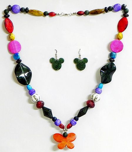 Multicolor Bead Necklace with Earrings