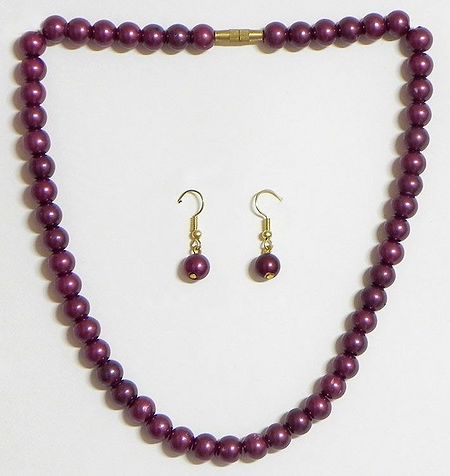 Purple Bead Necklace with Earrings