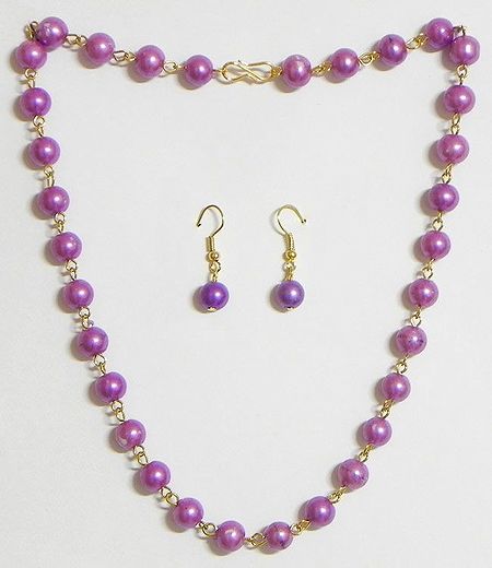 Light Mauve Bead Necklace with Earrings