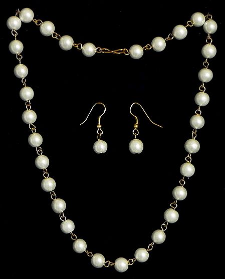 White Bead Necklace with Earrings