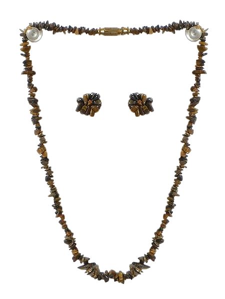 Brown Stone Bead Tibetan Necklace and Earrings