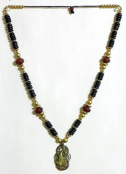 Beaded Tibetan Necklace with Dhokra Deer Pendant