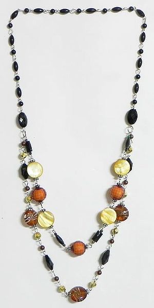 Two Layer Black, Rust and Yellow Bead Necklace