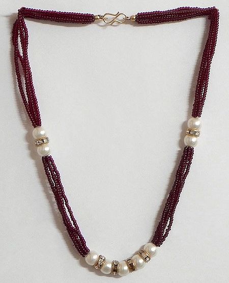 Maroon and White Bead Necklace