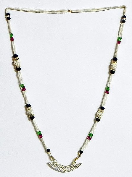 Bead Necklace with Zirconia Studded Pendant