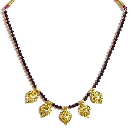 Maroon Crystal Bead Necklace with Gold Plated Pendant