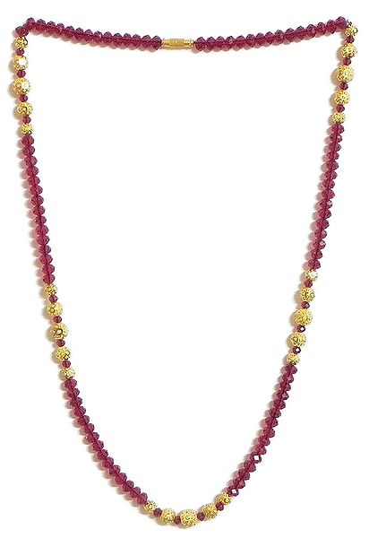 Red Crystal Bead and Gold Plated Bead Necklace