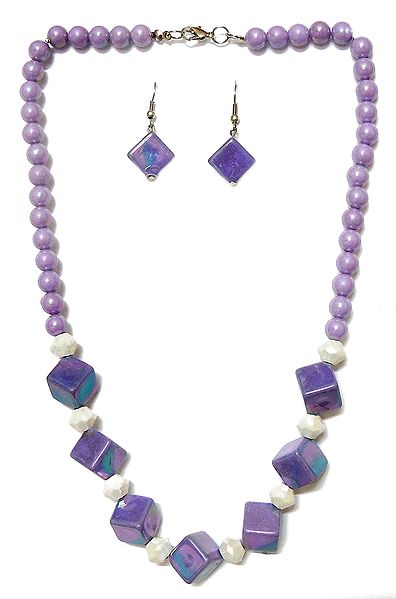 Acrylic Mauve Bead Necklace with Earrings
