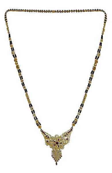 Black Beaded and Gold Plated Mangalsutra with Stone Studded Pendant
