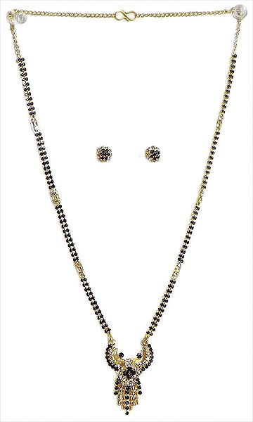 Black and White Stone Studded Mangalsutra with Earrings
