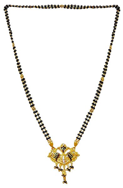 Black Bead and Gold Plated Mangalsutra with Pendant