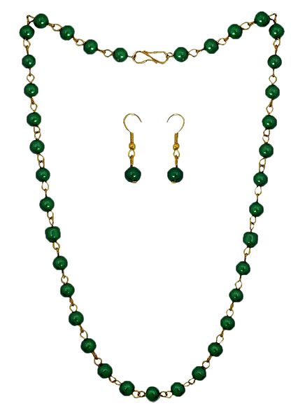 Green Bead Necklace with Earrings