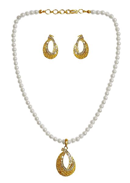 White Stone Studded Party Necklace with Earrings