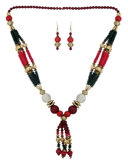 Multicolor Bead Necklace with Earrings