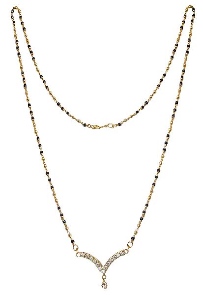 Black Stone Studded and Gold Plated Mangalsutra with Pendant