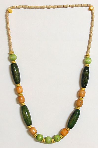Breath of Life - Green and Off White Wooden Bead Necklace