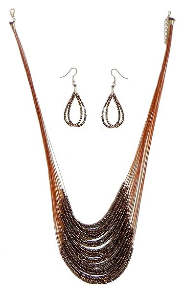 Brown Bead Necklace and Earrings