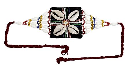 Multicolor Beaded Armlet with Cowrie on Black Cloth